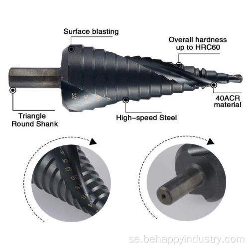 3 förpackningar Spiral Step Drill Bit Set